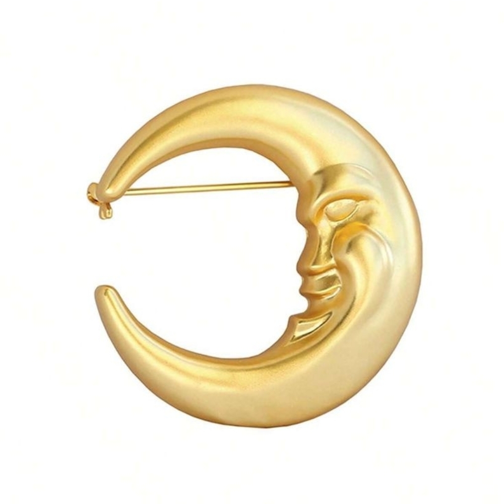 Vintage Inspired Gold Crescent Moon Brooch In Matte Gold, NWT